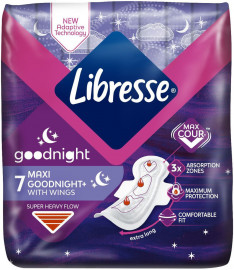 Прокладки женские гигиенические Libresse Maxi GoodNight, 7шт / Либресс